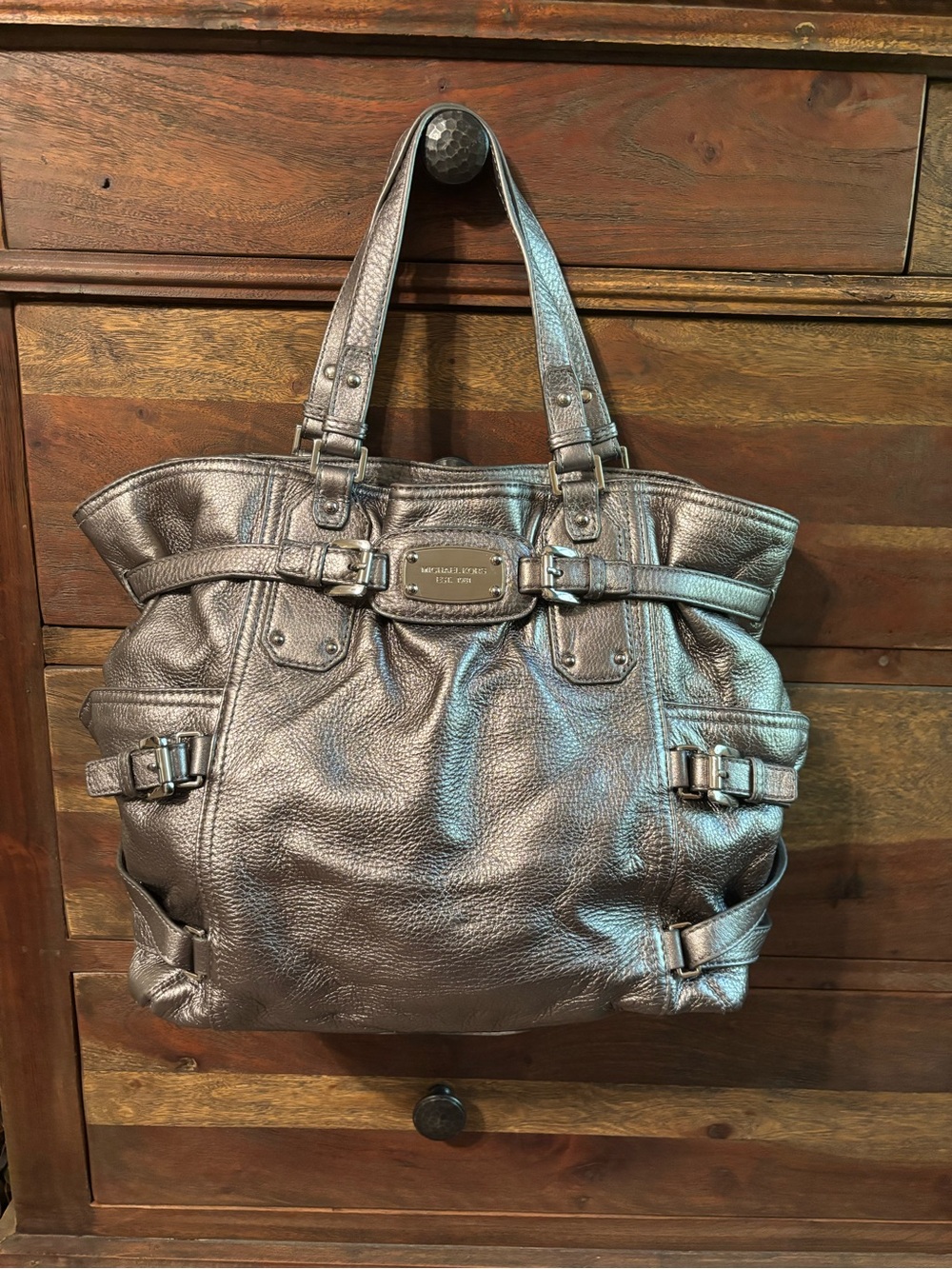 Michael Kors Metallic Pewter Leather Tote